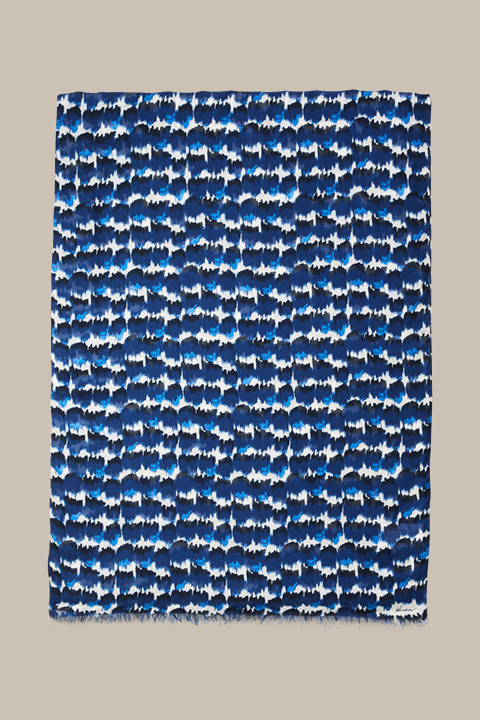 Foulard imprimé en modal, en bleu marine, bleu et écru à motif