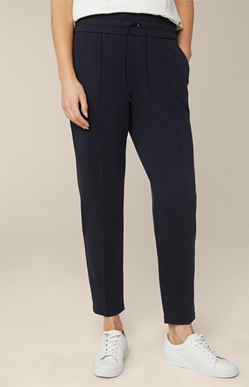 Jersey Trousers in Jogger Style with Cuffs in Navy