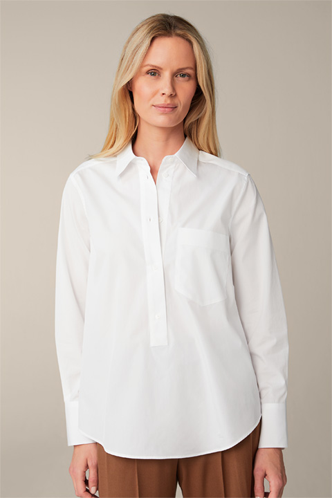Popeline-Baumwoll-Schlupf-Hemd in Weiß