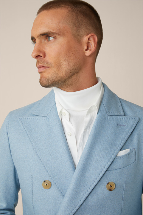 Cantro Cashmere Double-breasted Coat with Lapel Collar in Light Blue