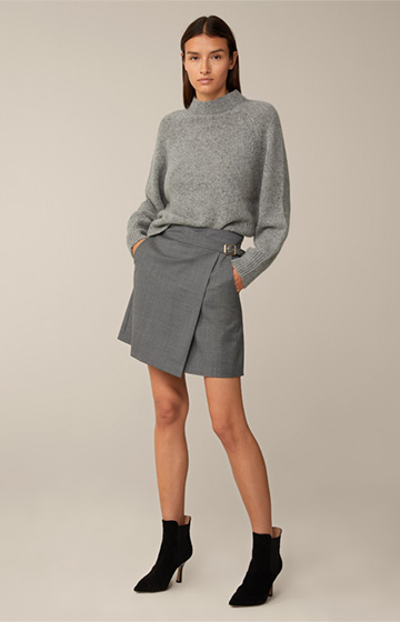 Jupe-culotte courte en laine vierge, en gris chiné