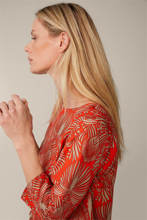 Printed Blouse in Viscose and Silk in a Red and Beige Pattern