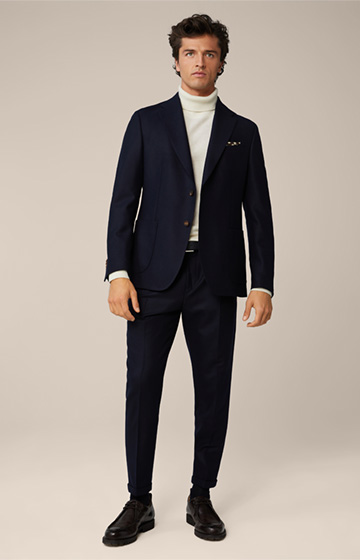 Jersey Flannel Sapo Modular Trousers with Pleat-front and Turn-Up in Navy