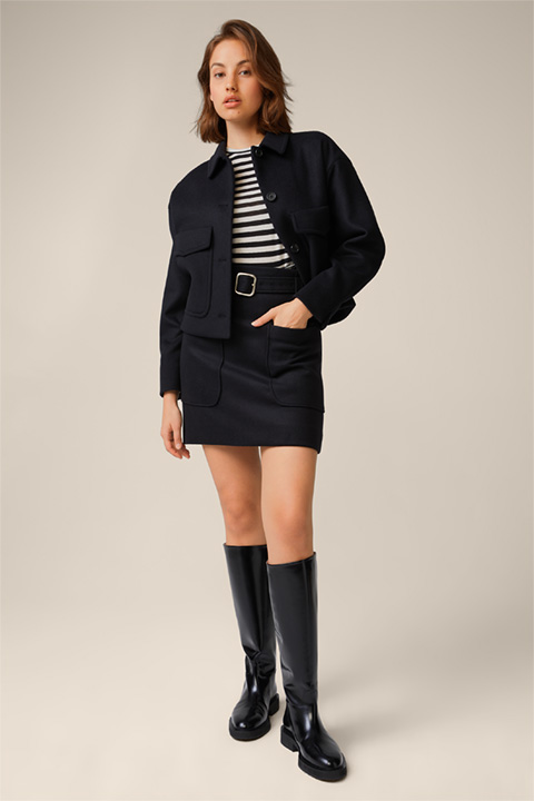 Wool Blend Boot Skirt in Black
