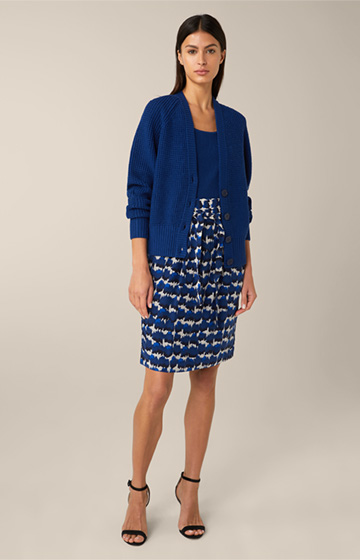Printed Skirt with Silk in Navy, Blue and Ecru