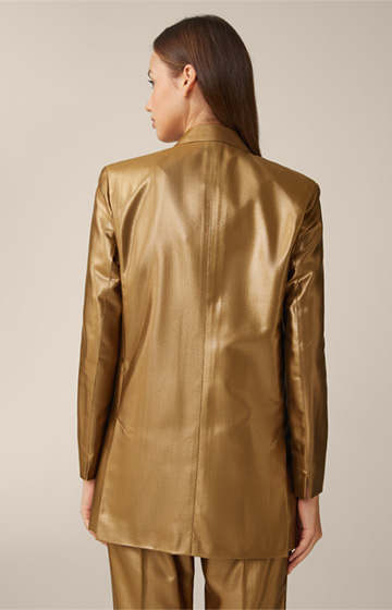 Viscose Blend Double-breasted Long Blazer with Lurex in Gold
