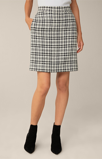 Cotton/Wool Blend/Bouclé Skirt in White/Black Checks