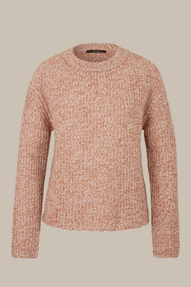 Virgin Wool Pullover with Cashmere in Copper and Ecru Patterned
