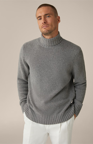 Ecosio Cashmere Roll Neck Pullover in Grey