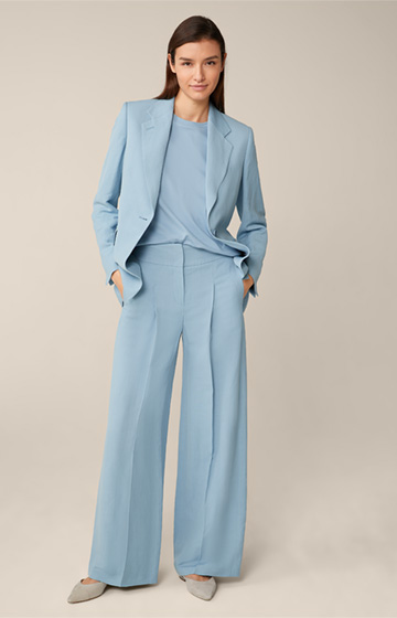 Pleated Linen Mix Palazzo Trousers in Light Blue