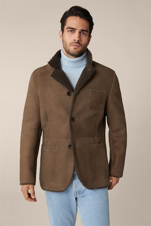 Antola Lambskin Leather Jacket with Stand-Up Collar in Taupe