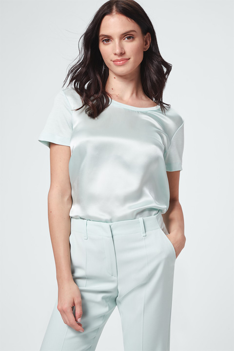 Seiden-Kurzarmshirt in Mint