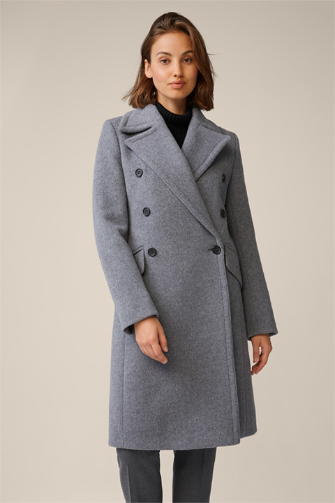 Virgin Wool Caban Coat with Cashmere in Grey