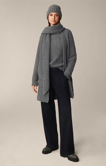 Grey Sweater with Stand-up Collar in a Virgin Wool and Cashmere Mix