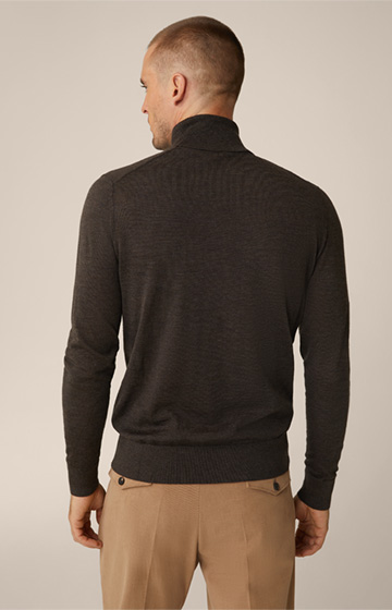 Nando Wool Roll Neck Pullover with Silk and Cashmere in Brown