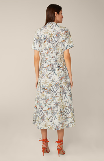 Print-Hemdblusen-Kleid aus Baumwolle in Ecru gemustert