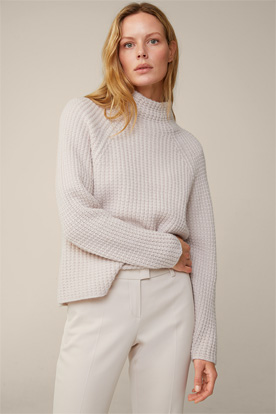 Cashmere Pullover with Stand-up Collar in Light Beige