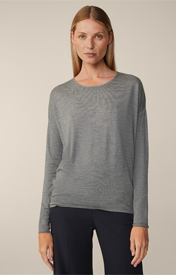 Virgin Wool and Silk Mix Pullover in Grey Marl