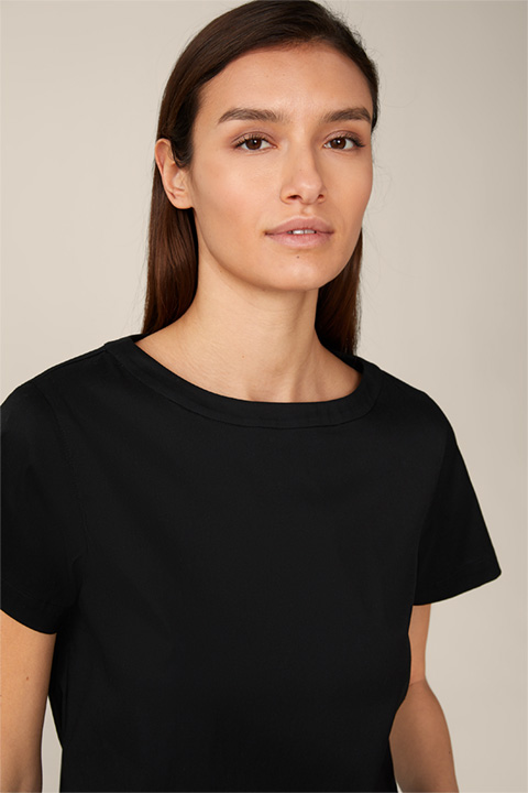 Cotton Stretch Short-Sleeved Blouse in Black