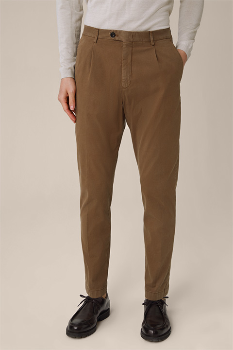 Flero Cotton Mix Trousers with Pleat-front in Taupe