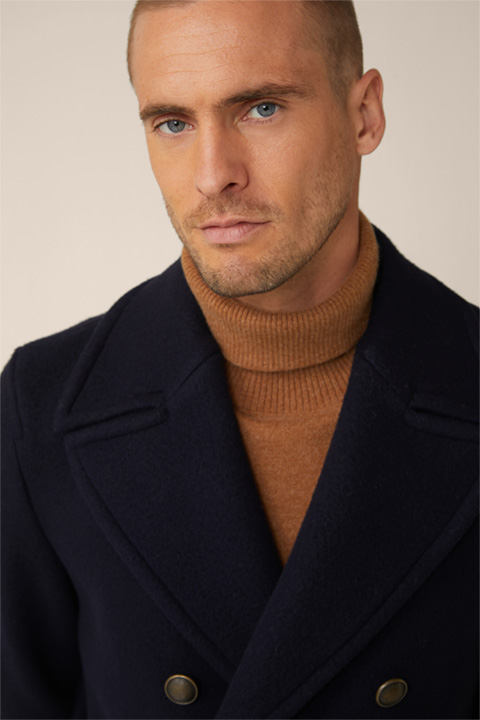Cabon Virgin Wool Blend Caban Jacket with Lapel Collar in Navy