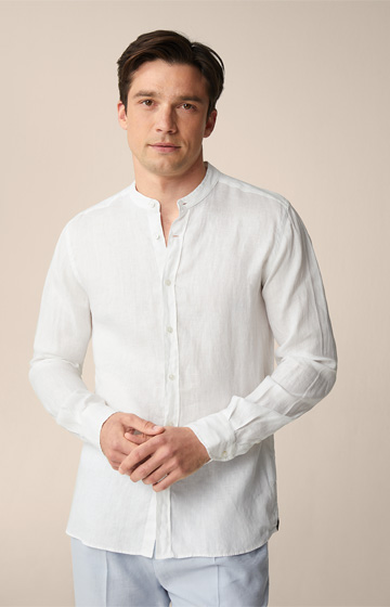 Leinen-Stehkragen-Hemd Leno in Weiß