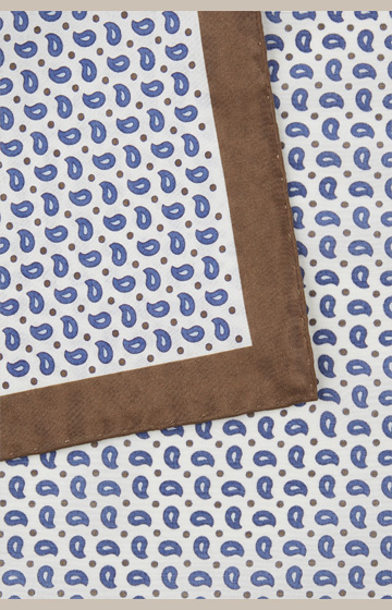 Cotton Breast Pocket Handkerchief with Silk in Brown, Ecru and Blue Pattern