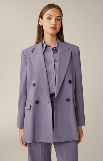Virgin Wool Stretch Double-breasted Blazer in Mauve