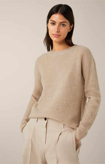 Wollmix-Pullover mit Seide und Cashmere in Beige