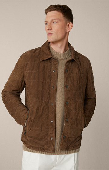 Parma Goatskin Suede Leather Jacket with Turn-down Collar in Brown