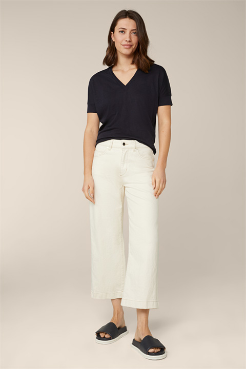 Tencel Cotton V-Neck T-Shirt in Navy