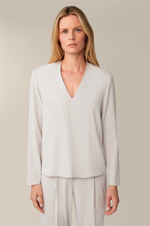 Crêpe Blouse with Shoulder Pads in Light Beige