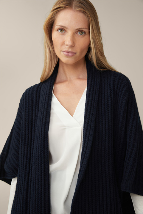 Virgin Wool and Cashmere Mix Cape in Navy