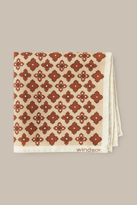 Wool Breast Pocket Handkerchief in Beige and Brown
