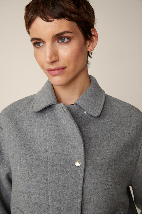 Schurwoll-Hemd-Jacke mit Cashmere in Grau melange