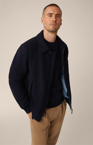 Blouson Stilo en laine vierge mélangée avec col de chemise, en bleu marine
