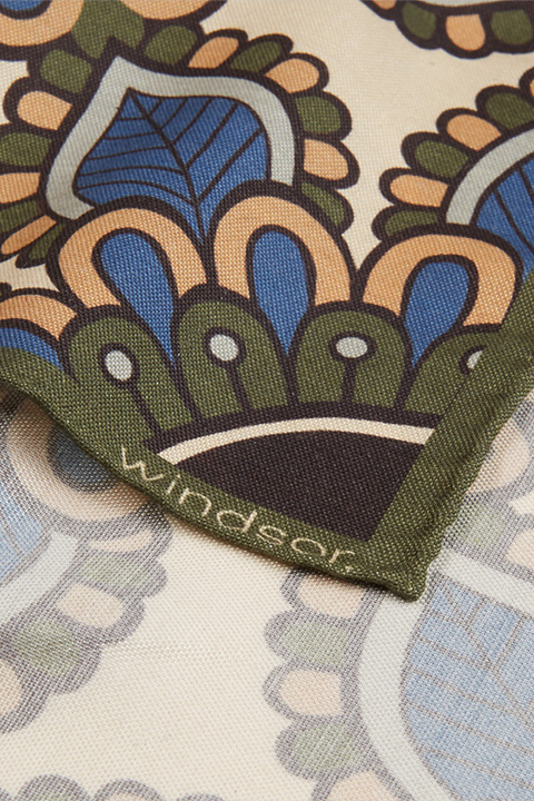Breast Pocket Handkerchief with Silk in Green and Beige Pattern