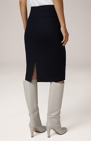 Wool Jersey Pencil Skirt in Navy