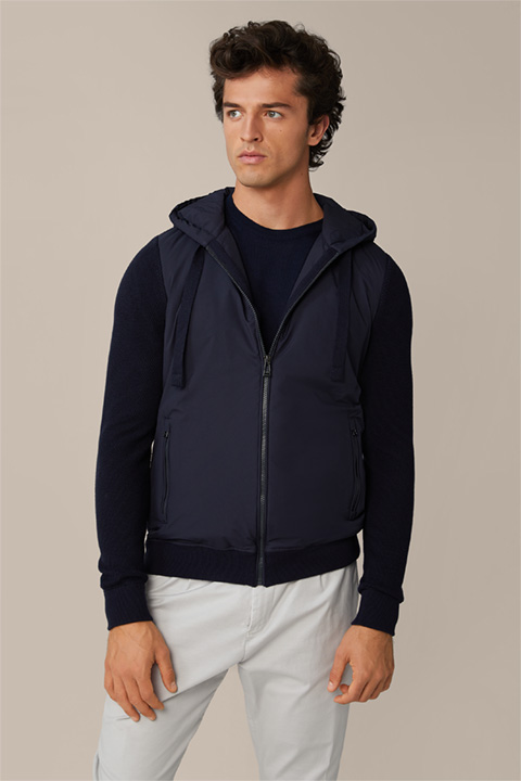 Niniano Wool Mix Knitted Jacket with Hood in Navy
