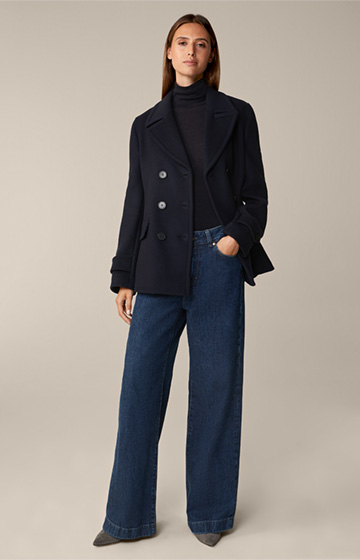 Wool Blend Caban Jacket in Navy