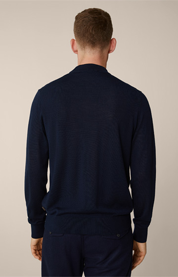 Nando Knitted Stand-up Collar Pullover with Silk and Cashmere in Navy
