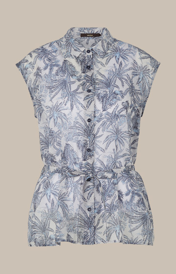 Baumwoll-Batist-Blusen-Top in Navy-Ecru gemustert