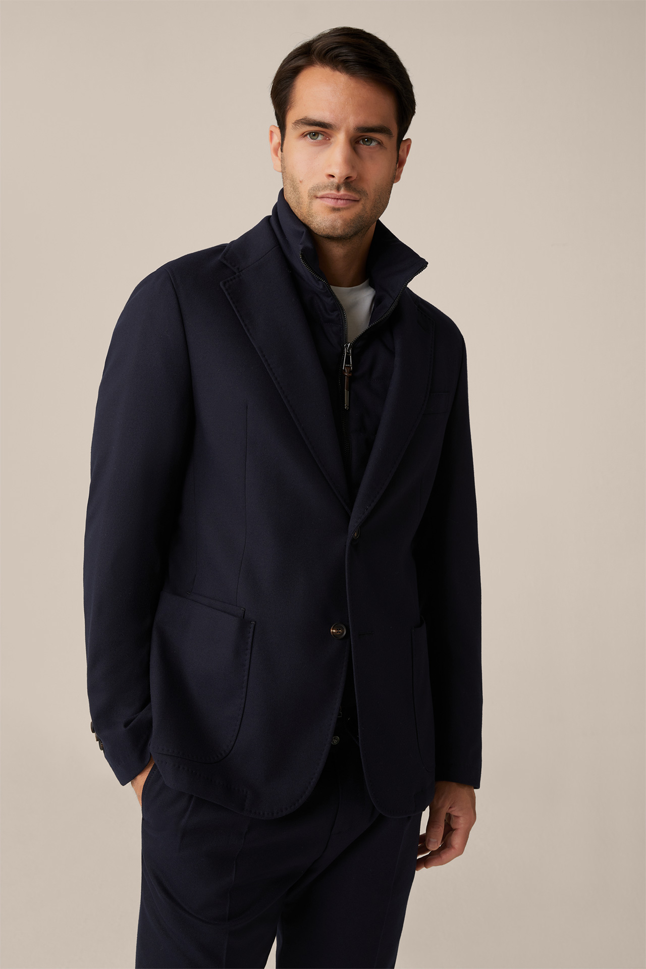 Tristo Wool Flannel Modular Jacket with Inlay in Navy 
