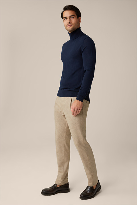 Nando Wool Roll Neck Pullover with Silk and Cashmere in Navy