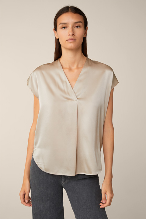 Tencel Cotton Top with Satin Front in Beige