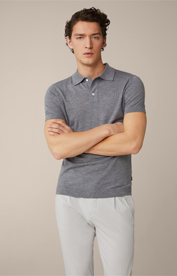 Schurwoll-Strick-Polo-Shirt mit Seide und Cashmere in Grau