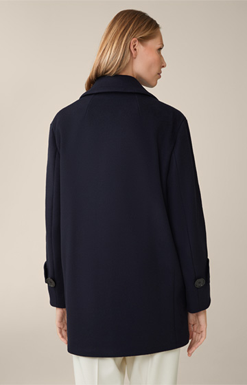 Wool Blend Caban Jacket with Wide Lapel in Navy