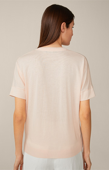 Tencel-Baumwoll-T-Shirt mit V-Ausschnitt in Pfirsich