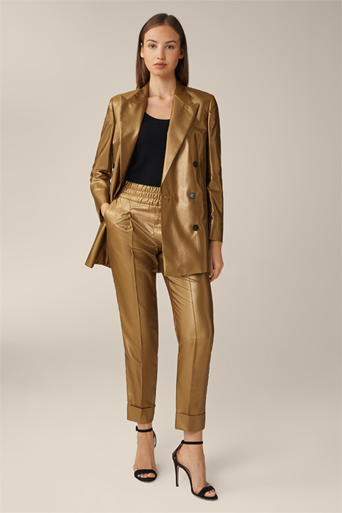 Viscose Blend Pleat-front Trousers with Lurex in Gold