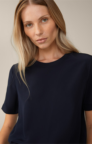 T-shirt à manches courtes en soie, en bleu marine